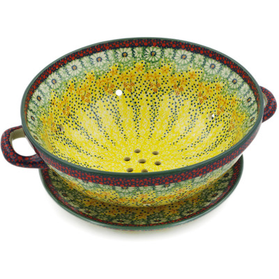 Polish Pottery Colander with Plate 11&quot; Sunshine Grotto UNIKAT