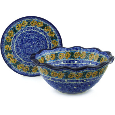 Polish Pottery Colander with Plate 14&quot;