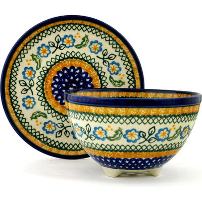 Polish Pottery Colander with Plate 8&quot; Autumn Basket
