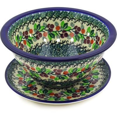 Polish Pottery Colander with Plate 8&quot; Berry Garland