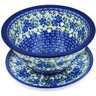 Polish Pottery Colander with Plate 8&quot; Blue Blossom