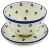 Polish Pottery Colander with Plate 8&quot; Blue Buds