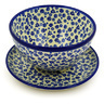 Polish Pottery Colander with Plate 8&quot; Blue Confetti