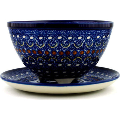 Polish Pottery Colander with Plate 8&quot; Blue Horizons
