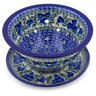 Polish Pottery Colander with Plate 8&quot; Blue Pansy
