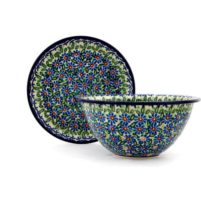 Polish Pottery Colander with Plate 8&quot; Cactus UNIKAT