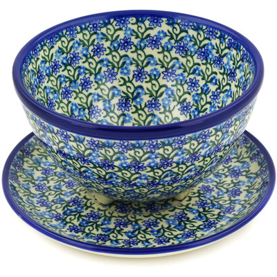 Polish Pottery Colander with Plate 8&quot; Climbing Daisy