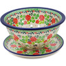 Polish Pottery Colander with Plate 8&quot; Clover Flower Wreath