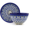 Polish Pottery Colander with Plate 8" Daisy Blues