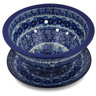 Polish Pottery Colander with Plate 8&quot; Deep Winter UNIKAT