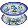 Polish Pottery Colander with Plate 8&quot; Feathery Bluebells