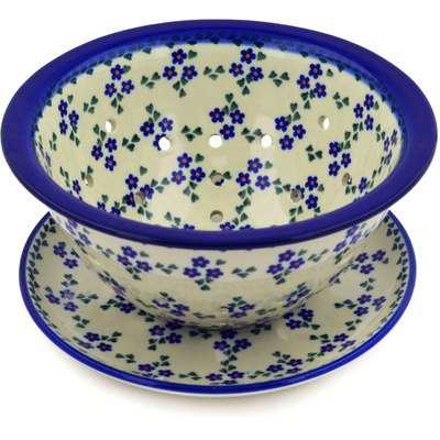 Polish Pottery Colander with Plate 8&quot; Forget Me Not Chain
