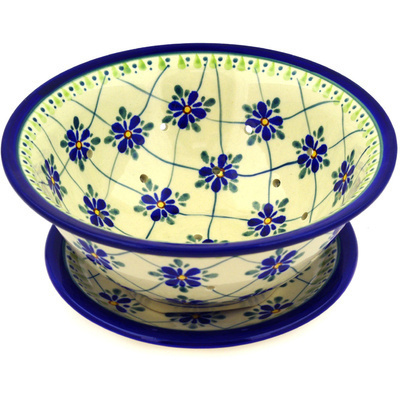 Polish Pottery Colander with Plate 8&quot; Gingham Trellis