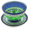 Polish Pottery Colander with Plate 8&quot; Green Pansies UNIKAT