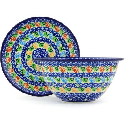 Polish Pottery Colander with Plate 8&quot;