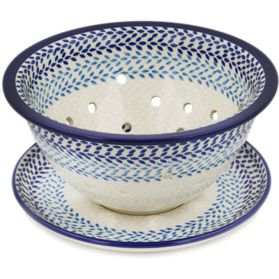 Polish Pottery Colander with Plate 8&quot; Half And Half