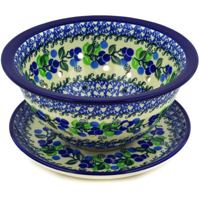 Polish Pottery Colander with Plate 8&quot; Limeberry