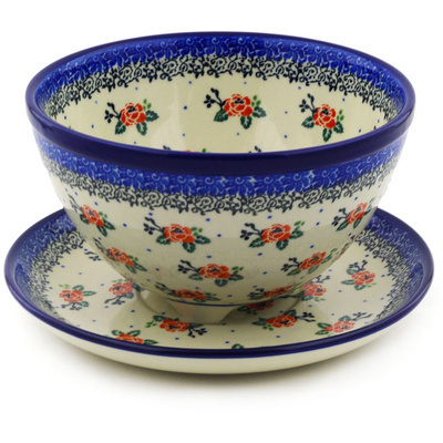 Polish Pottery Colander with Plate 8&quot; Pasadena Delight