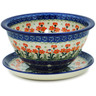 Polish Pottery Colander with Plate 8&quot; Peach Spring Daisy