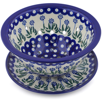 Polish Pottery Colander with Plate 8&quot; Springing Calendulas