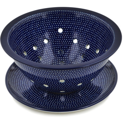 Polish Pottery Colander with Plate 8&quot; Starry Night UNIKAT