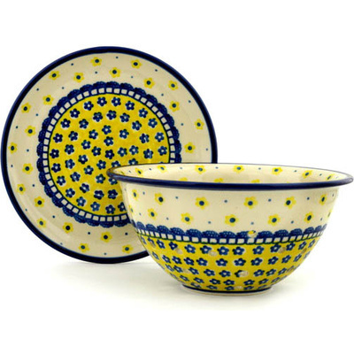 Polish Pottery Colander with Plate 8&quot; Sunshine