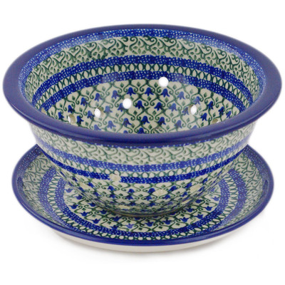 Polish Pottery Colander with Plate 8&quot; Tulip Trellis