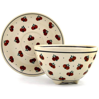 Polish Pottery Colander with Plate 8&quot; Wild Cherry