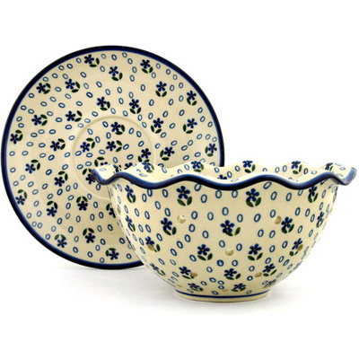 Polish Pottery Colander with Plate 9&quot; Daisy Sprinkles