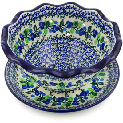 Polish Pottery Colander with Plate 9&quot; Limeberry