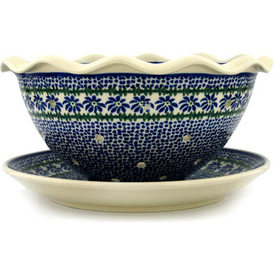 Polish Pottery Colander with Plate 9&quot; Polka Dot Daisy