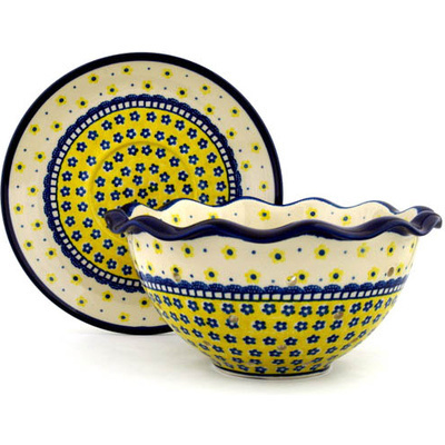 Polish Pottery Colander with Plate 9&quot; Sunshine