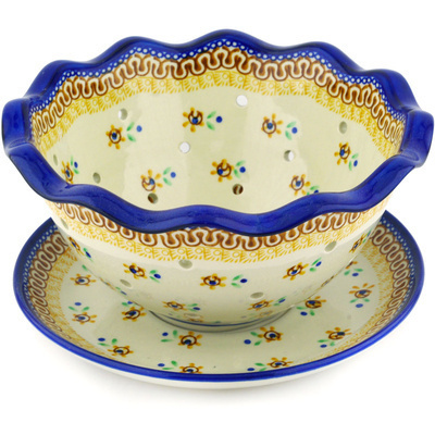 Polish Pottery Colander with Plate 9&quot; Sunshine Kiss