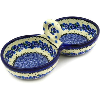 Polish Pottery Condiment Dish 10&quot; Blue Bud Sea