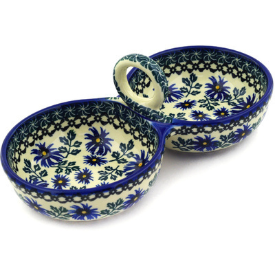 Polish Pottery Condiment Dish 10&quot; Blue Chicory