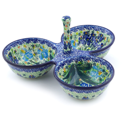 Polish Pottery Condiment Dish 10&quot; Blue Iris Delight UNIKAT