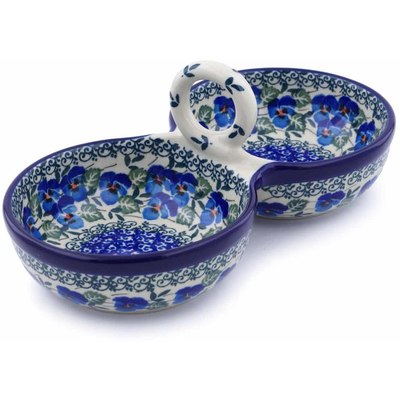 Polish Pottery Condiment Dish 10&quot; Blue Pansy