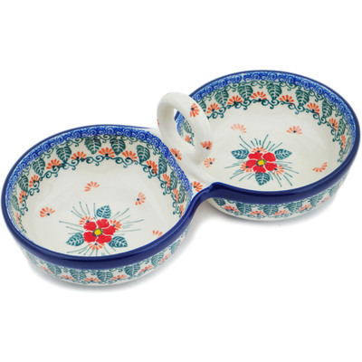 Polish Pottery Condiment Dish 10&quot; Pink Forget Me Not UNIKAT