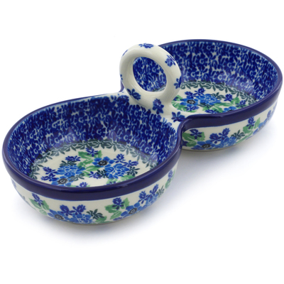 Polish Pottery Condiment Dish 10&quot; Pretty In Blue