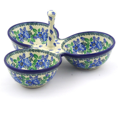 Polish Pottery Condiment Dish 10&quot; Pretty In Blue