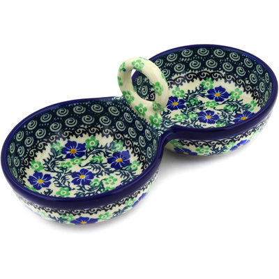 Polish Pottery Condiment Dish 10&quot; Swirling Emeralds