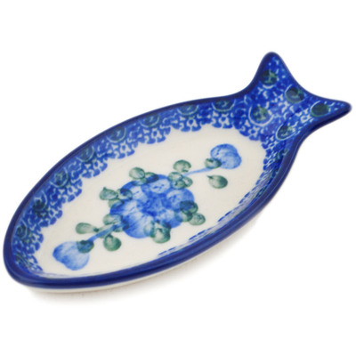 Polish Pottery Condiment Dish 4&quot; Blue Poppies