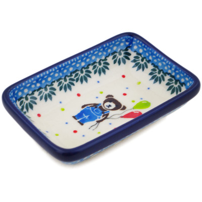 Polish Pottery Condiment Dish 4&quot; Teddy Bear UNIKAT
