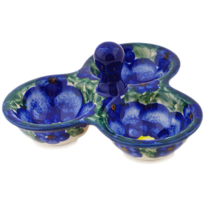 Polish Pottery Condiment Dish 5&quot; Blue Daisies UNIKAT