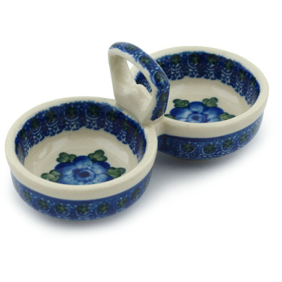 Polish Pottery Condiment Dish 5&quot; Blue Poppies