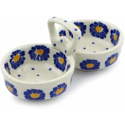 Polish Pottery Condiment Dish 5&quot; Blue Zinnia