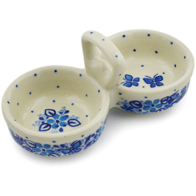 Polish Pottery Condiment Dish 5&quot; Delicate Blue UNIKAT