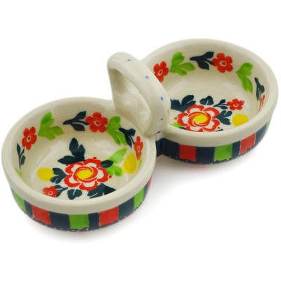 Polish Pottery Condiment Dish 5&quot; Floral Puzzles UNIKAT
