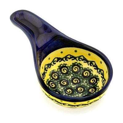 Polish Pottery Condiment Dish 5&quot; Peacock Bumble Bee