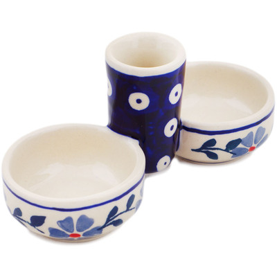Polish Pottery Condiment Dish 5&quot; Peacock Forget-me-not